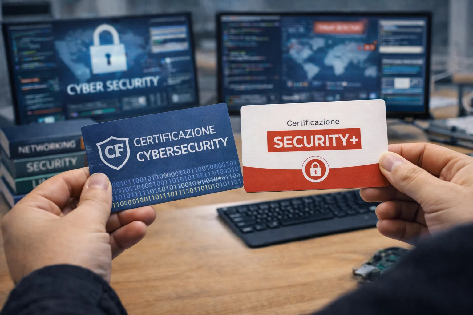 Studente al computer che studia certificazioni cybersecurity junior