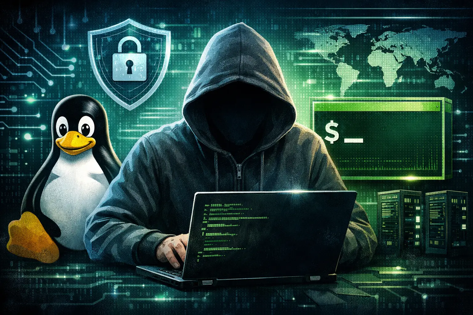 Schermata di terminale con comandi e log: Linux per cybersecurity in un percorso pratico