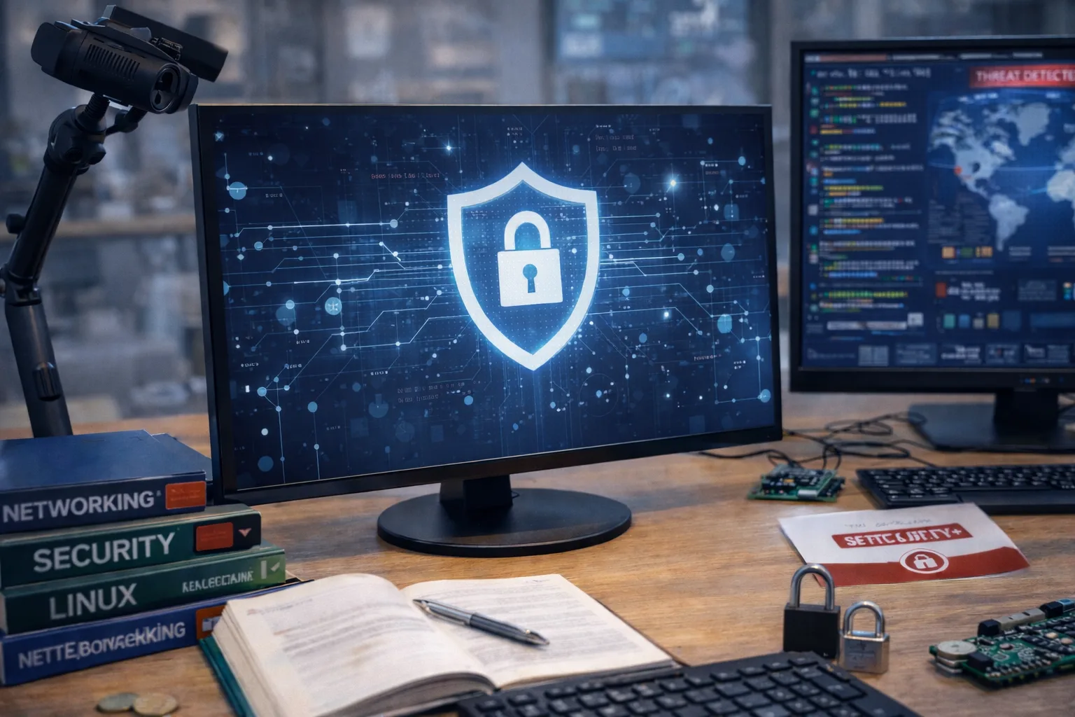 Scrivania con laptop e appunti: perché ho creato un corso di cybersecurity