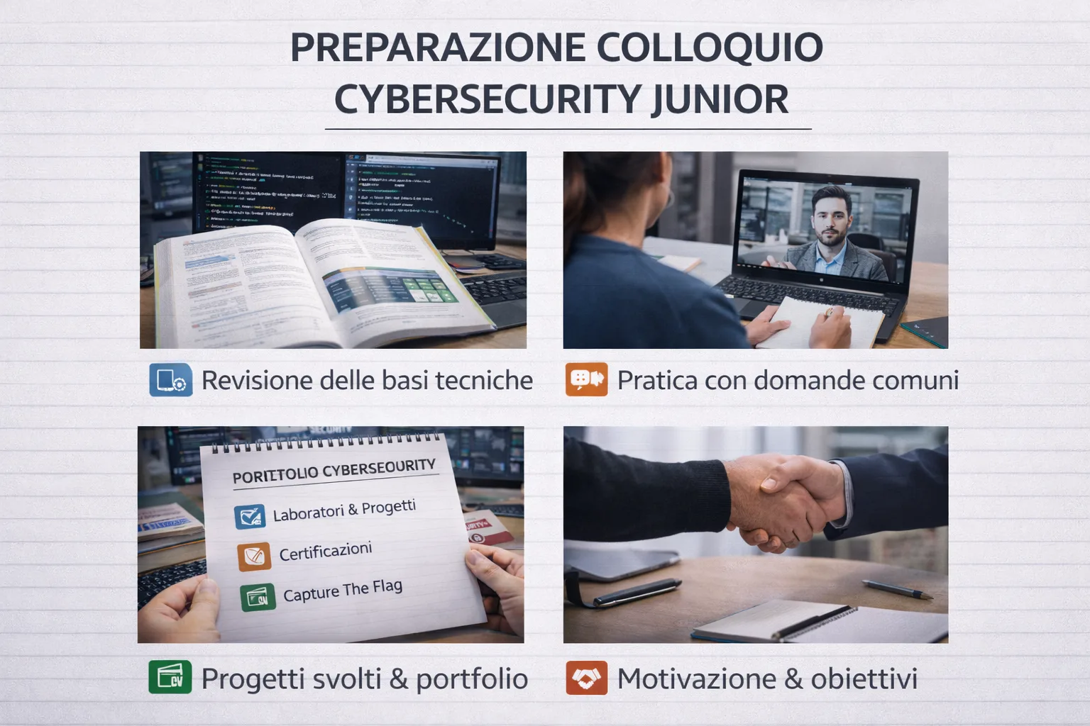 Giovane professionista si prepara al colloquio in cybersecurity junior