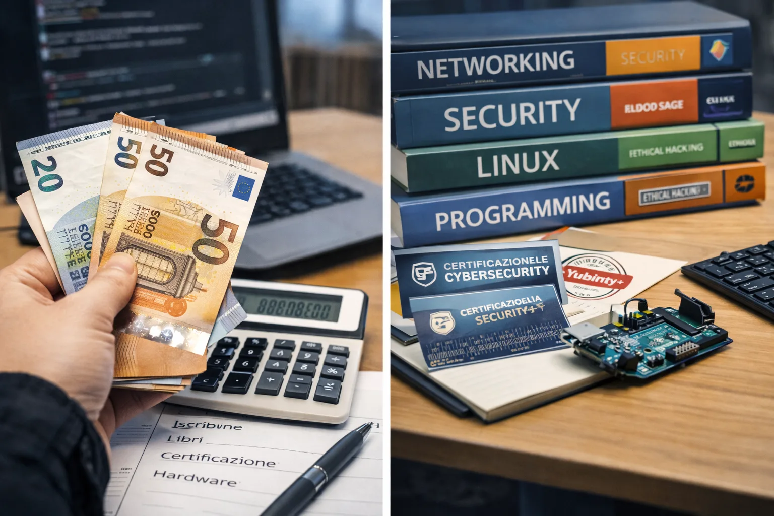 Studente italiano studia cybersecurity davanti al computer