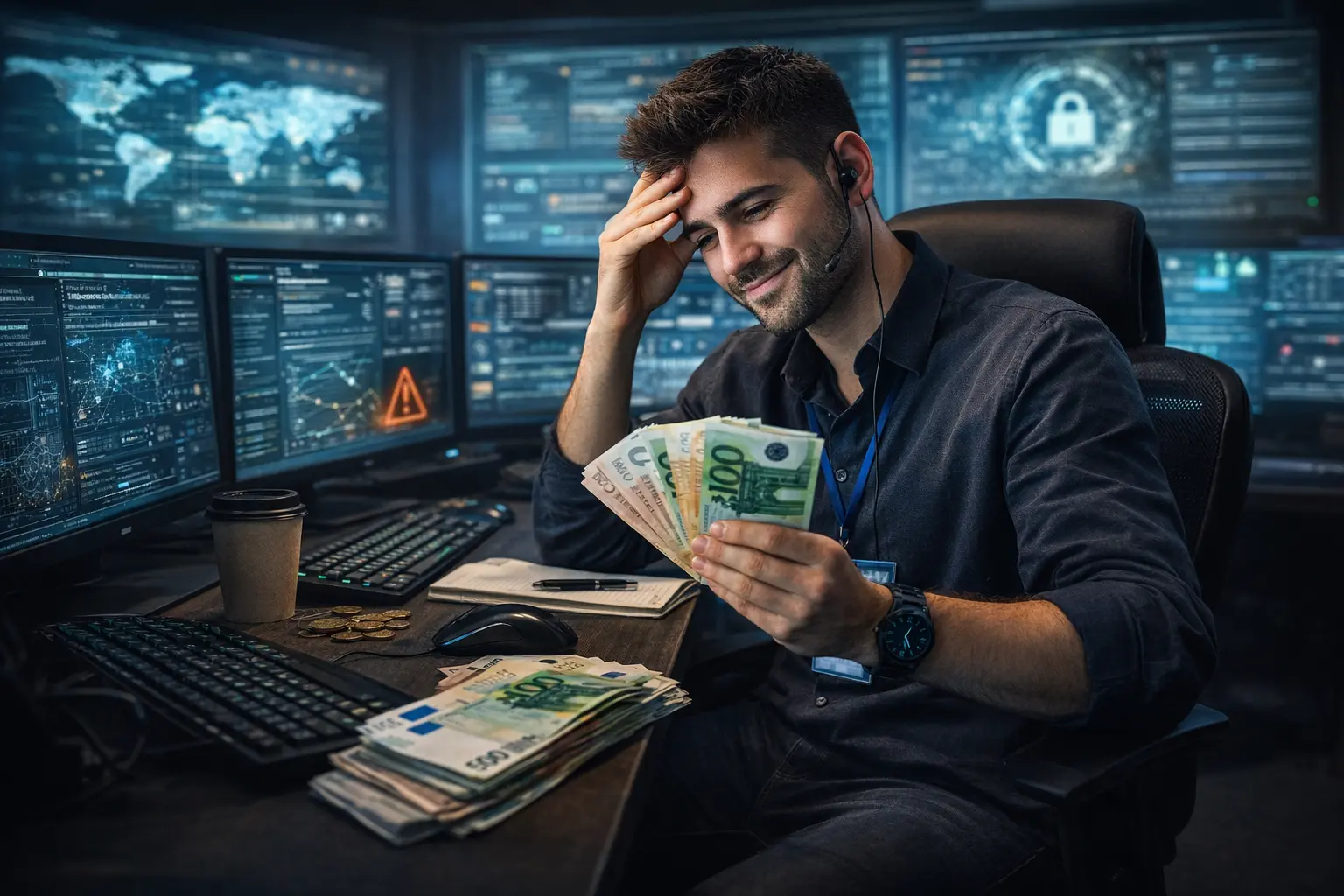 Analista SOC al lavoro in control room: quanto guadagna un SOC Analyst in Italia