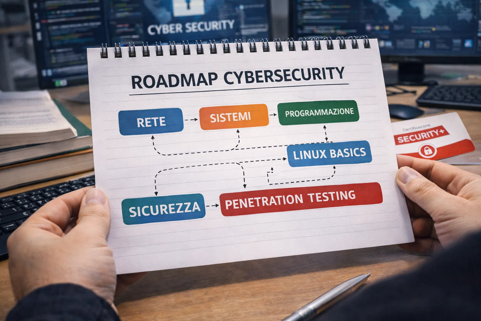 Schema visuale di una roadmap tecnica in cybersecurity